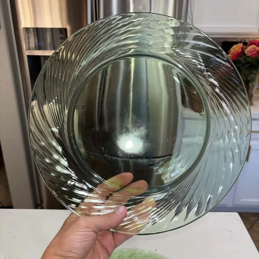 Vintage Pyrex Festiva Spring Green Swirl Rim Glass Serving Platters (3) 12.25”